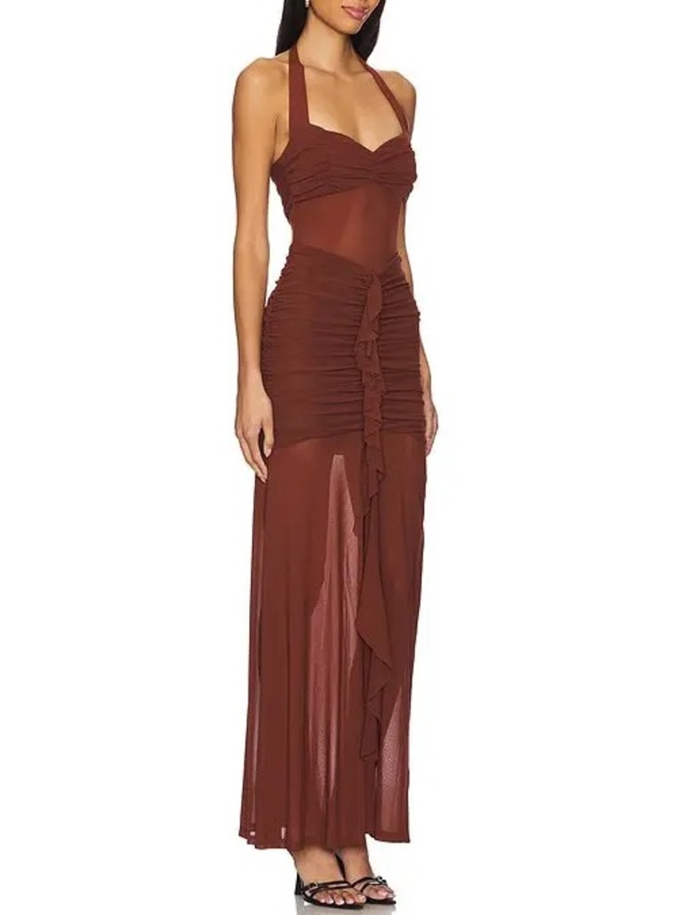 Runaway the label Tallula Chocolate Sheer Panel Maxi Dress Medium